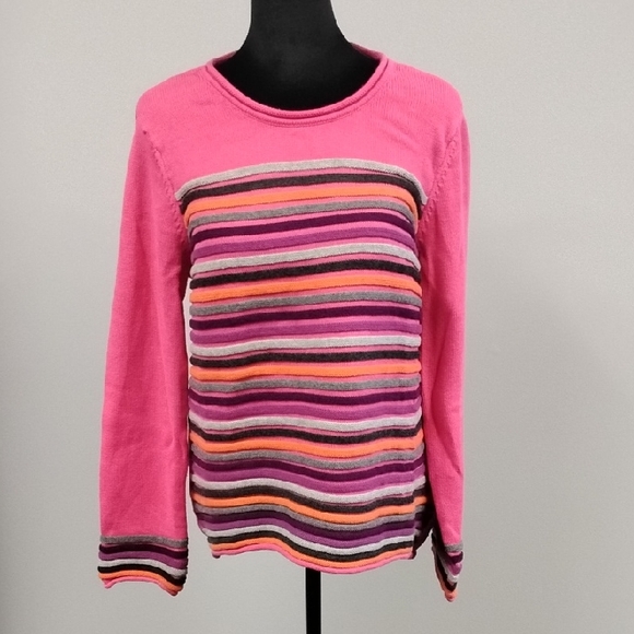 Izod Women's Multi Striped Sweater, Size L. Pink, Purple, Orange And Gray - Picture 1 of 5